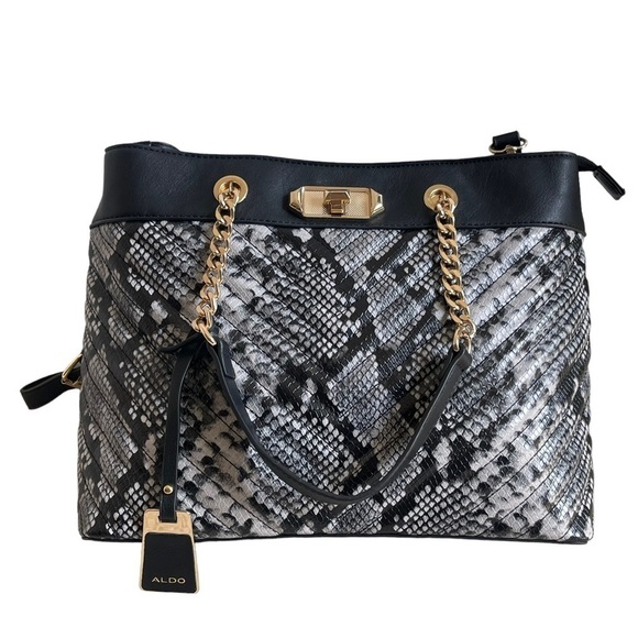 Aldo Snake Print Vegan Leather Satchel Tote Chain Handles Crossbody Strap Animal - Picture 3 of 12